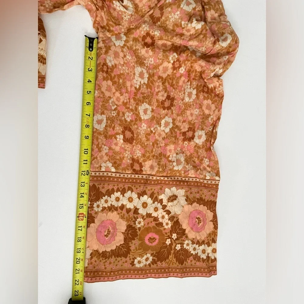 Spell Anne Smocked wide leg jumpsuit XS Peach antique floral off shoulder cotton - Picture 10 of 14